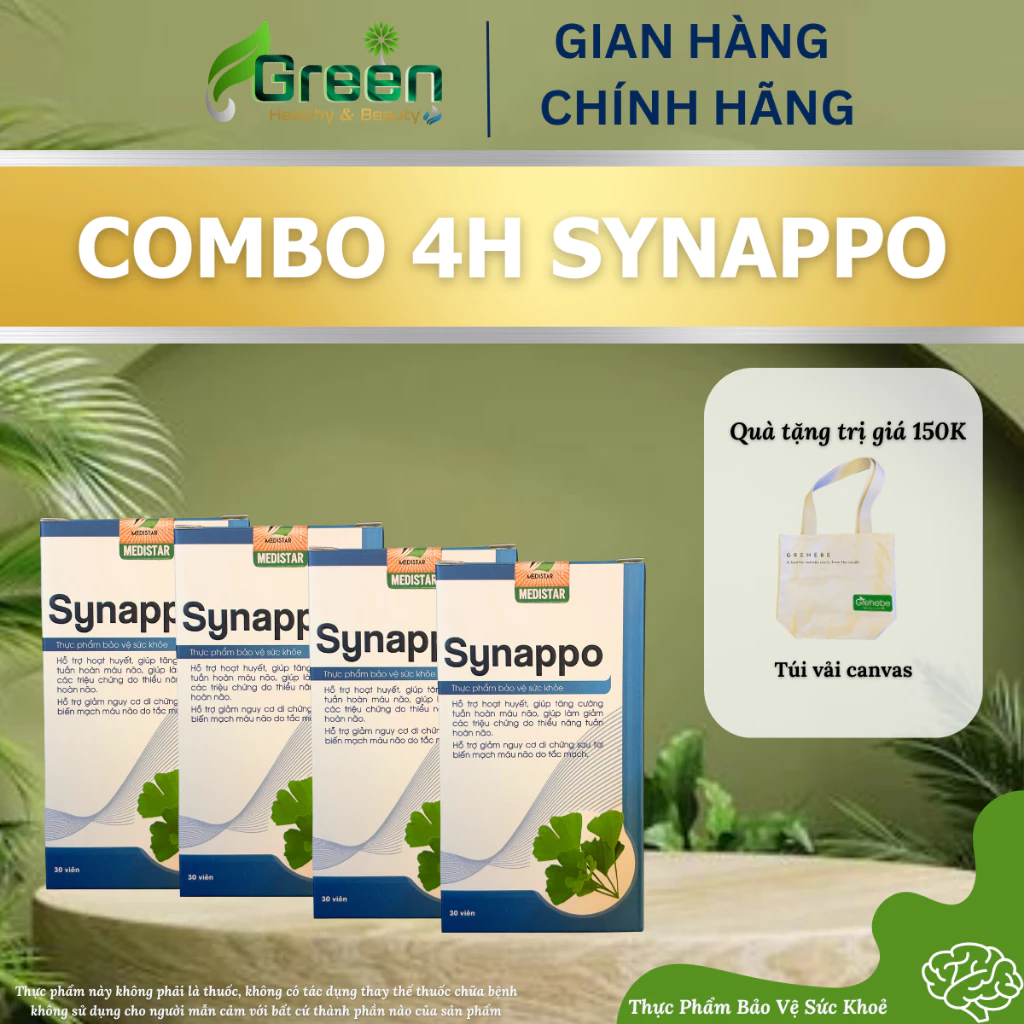 [Chính Hãng] COMBO 1 Tháng - Viên Uống SYNAPPO - Hoạt Huyết Dưỡng Não (4 hộp x 30 viên/hộp)