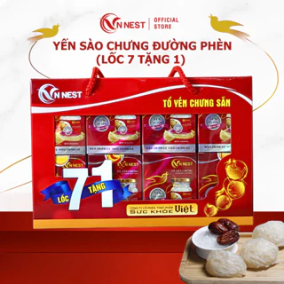 Combo 7 lọ tặng 1 Yến Sào Chưng Sẵn VN Nest - 51% Tổ Yến Cao Cấp Chưng Đường Phèn Tự Nhiên - Hộp 8 Lọ thủy tinh x 70ml