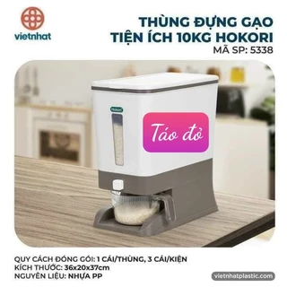 Thùng đựng gạo tặng kèm cốc đong gạo, thùng để gạo 10kg Hokori tiện lợi an toàn - gian dụng Táo đỏ