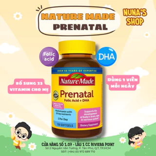 VITAMIN TỔNG HỢP BẦU NATURE MADE PRENATAL FOLIC ACID + DHA 150 VIÊN BỔ SUNG VITAMIN, KHOÁNG CHẤT VÀ DHA CHO MẸ VÀ BÉ