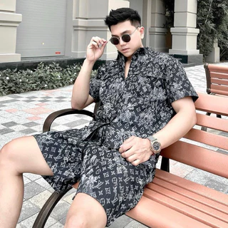 🔥Hot🔥 Bộ Đồ Sơ Mi Nam LV Loang Mùa Hè - Chất Poly Cotton Siêu Thoáng Khí Thiết Kế Sang Trọng -Lịch Sự