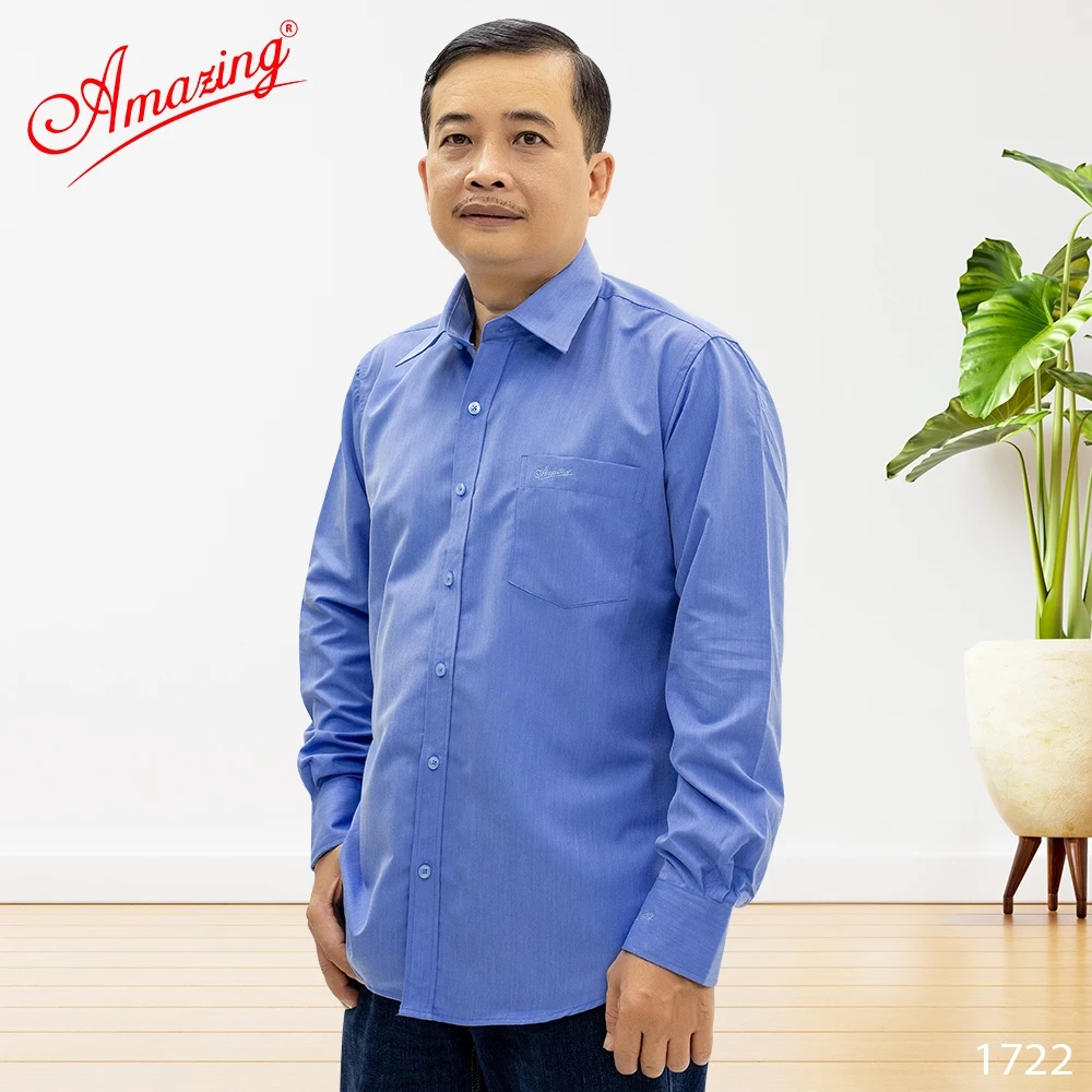 Áo sơmi nam vạt bầu, tay dài trơn Amazing, form truyền thống, vải sợi tre, nhiều màu, size tới 110kg