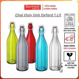 Chai thủy tinh nắp cài Oxford 1 lít, đựng mật ong, nước mắm, kombucha I Chính hãng Bormioli