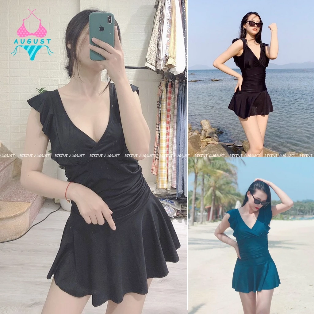 Đồ bơi nữ bikini liền thân che khuyết điểm bụng và bắp tay có bigsize đồ đi biển bikini kín đáo