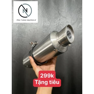 Lon pô Leo bạc inox gắn cho tất cả dòng xe tặng tiêu nhôm, full phụ kiện