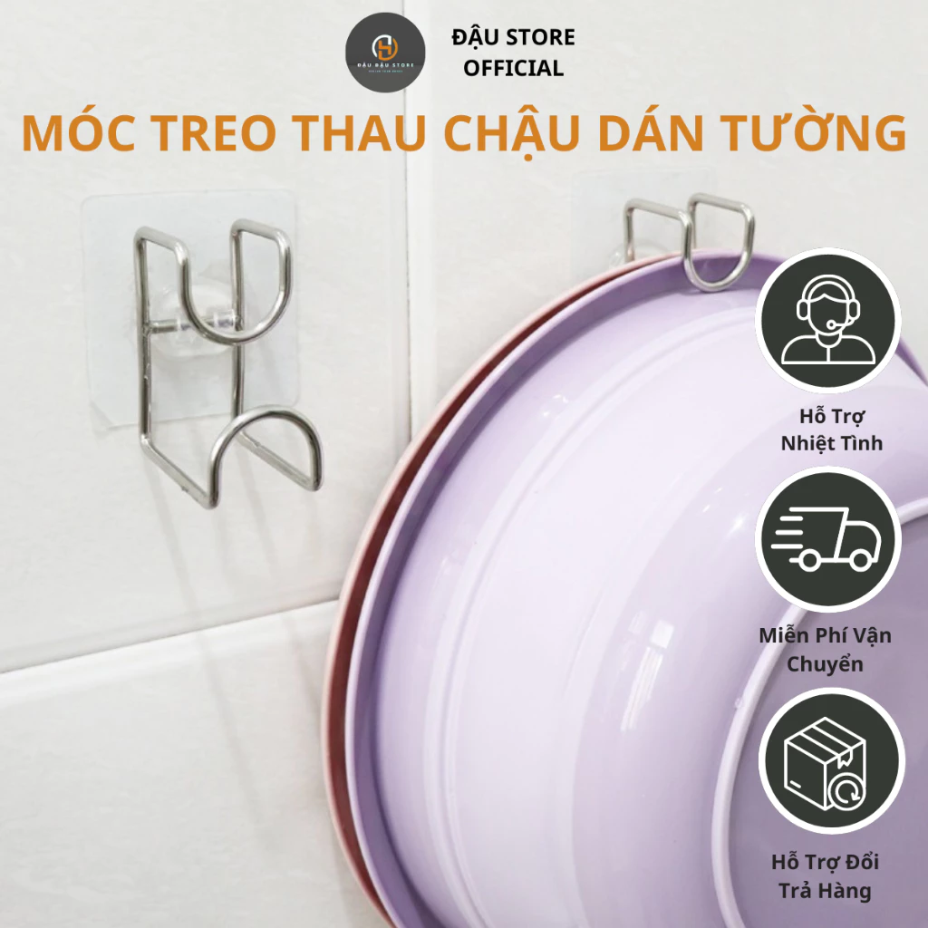 Móc Treo Thau Chậu, Rổ Rá Dán Tường Giá Treo INOX Gắn Tường Đựng Đồ Dùng Nhà Bếp Nhà Tắm