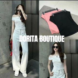 ÁO TRỄ VAI COTTON ZIP ÔM DÁNG #291 ÁO TRỄ VAI CỘC TAY DORITA BOUTIQUE