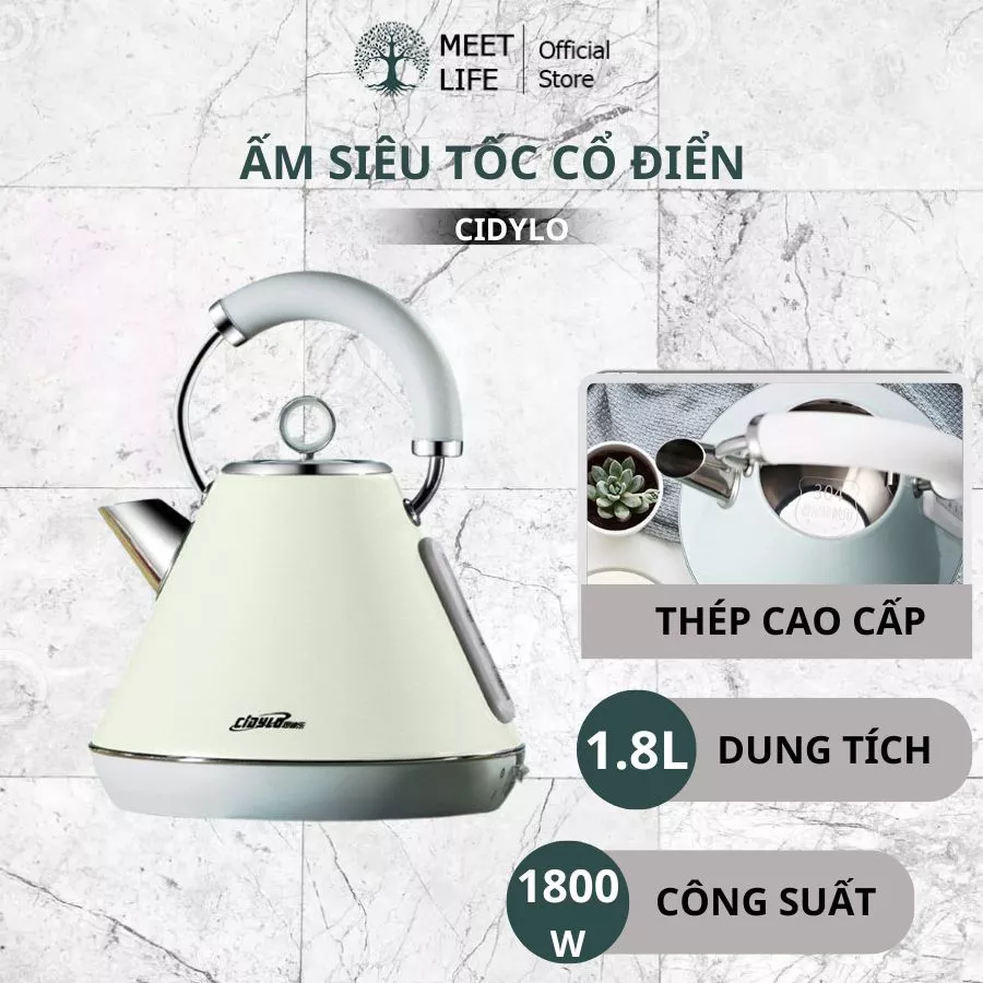 Ấm siêu tốc Cidylo bình đun nước cao cấp phong cách retro dung tích 1,8L