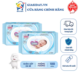 Lốc 4 Gói Khăn Ướt Bobby Không Mùi Hương (100 miếng / gói)