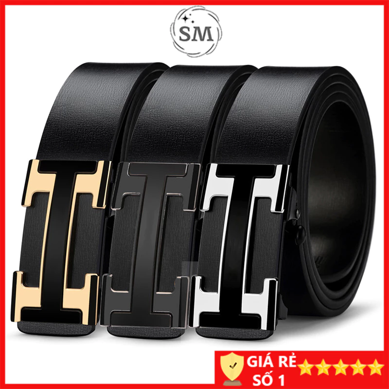 Thắt lưng nam mặt khóa chữ H, Dây lưng nam da cao cấp Nịt da khóa tự động CHP1