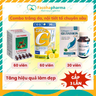 Combo trắng da chuyên sâu viên uống Vitamin C DHC L cystine và Glutathion giúp da tóc khỏe đẹp mờ thâm nám (30 ngày) CB6