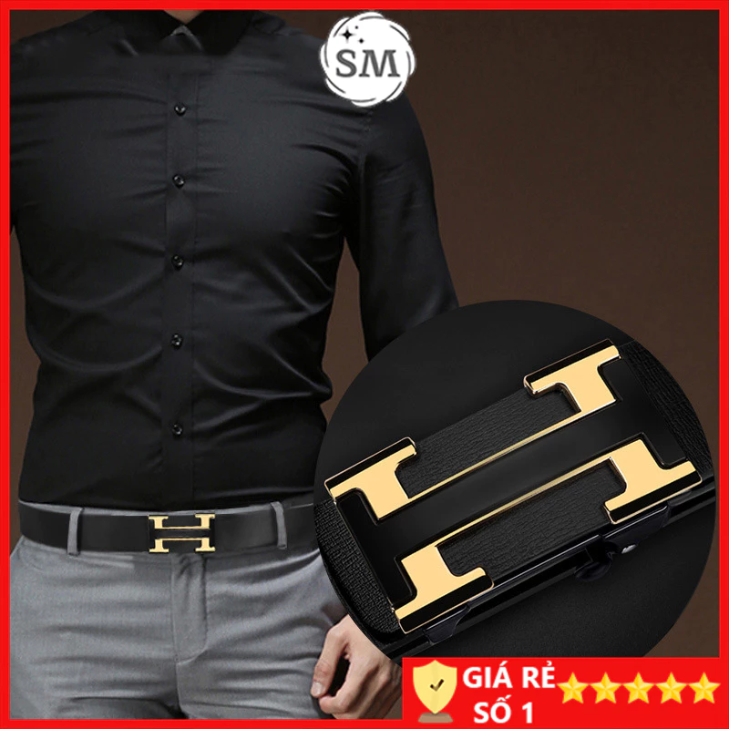 Thắt lưng nam da cao cấp, Dây lưng nam đầu khóa tự động chữ H, Nịt da thời trang HVP01