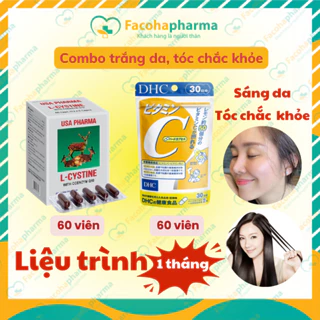 Combo trắng da viên uống vitamin C DHC và L cystine giúp giảm rụng tóc làm mờ thâm nám với liệu trình 30 ngày COMBO1