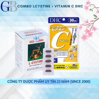 COMBO L cystine 500mg + Vitamin C DHC hỗ trợ trắng da và giảm rụng tóc, giảm mụn (L cystine 60; Vit C gói 30 ngày)
