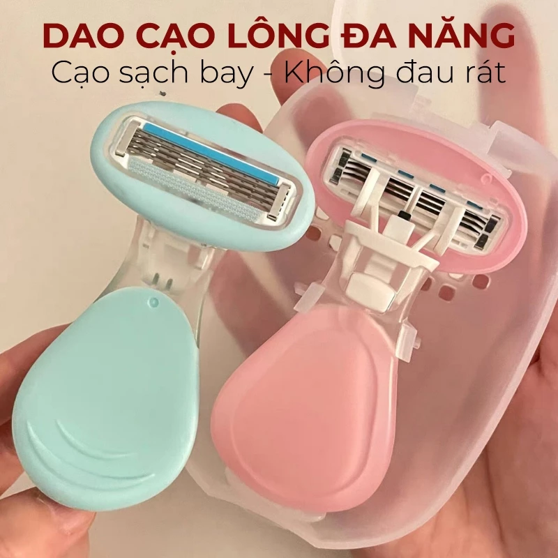 Dao cạo lông đa năng không đau rát cho nữ 4 lưỡi có hộp đựng, dao cạo lông siêu sạch mịn đầu tháo rời - Marisblu