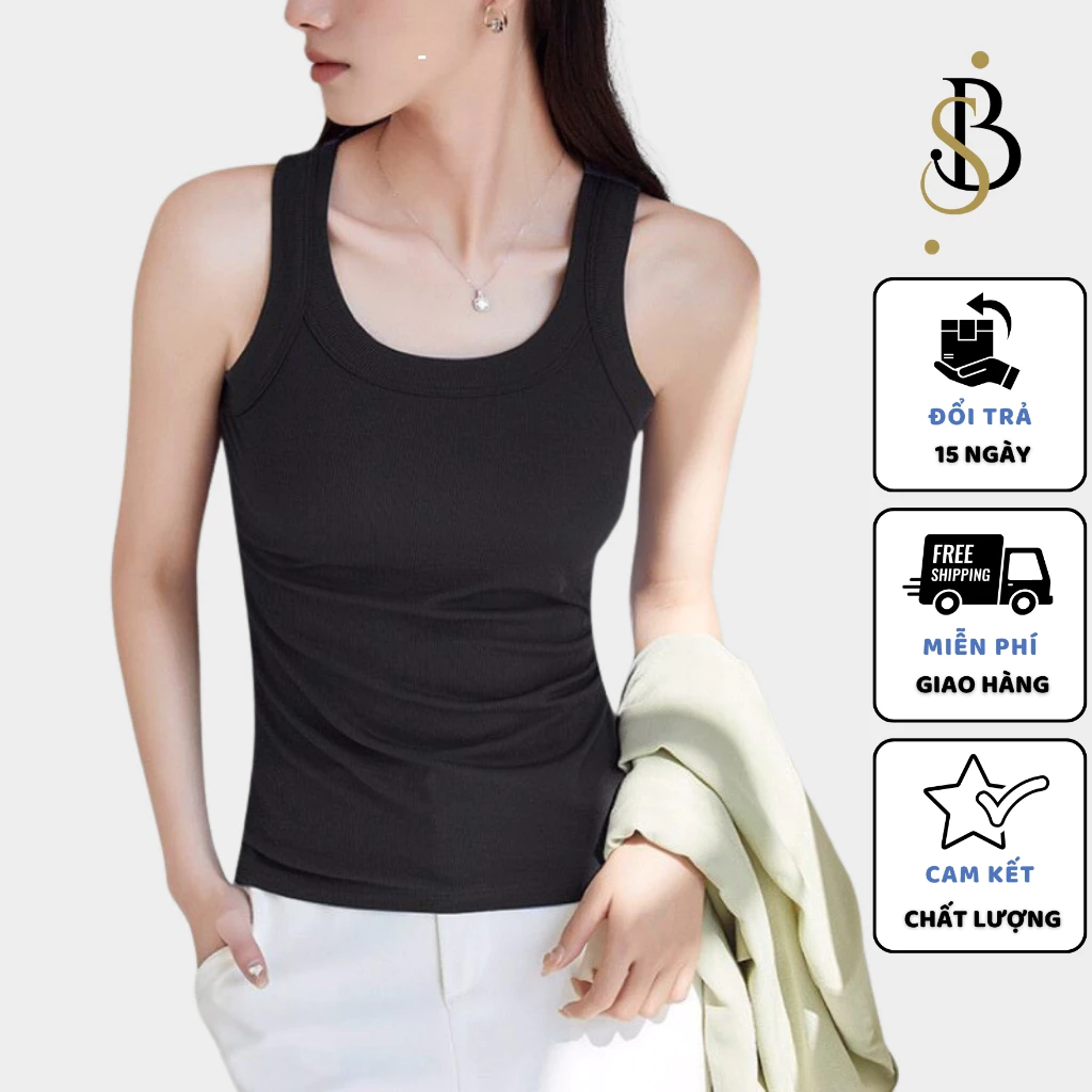 Áo ba lỗ nữ BON trơn tập gym thể thao mát chất cotton tăm gân cá tính năng động thấm hút tốt B284 .