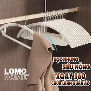 Bộ 10 Móc treo áo khoác nỉ len dạ LOMO thiết kế vòm cung bọc nhung cao cấp, đầu xoay 360, không để lại dấu vết