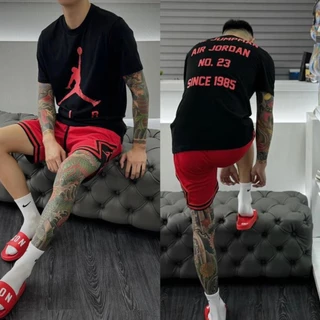 Bộ Đồ Thể Thao Nam Mặc Hè JD Cotton Quần Phối Đỏ Đen - Bộ JD In Logo PSG Jumpman Hai Mặt Cho Các Boy Phố Đi Chơi hot