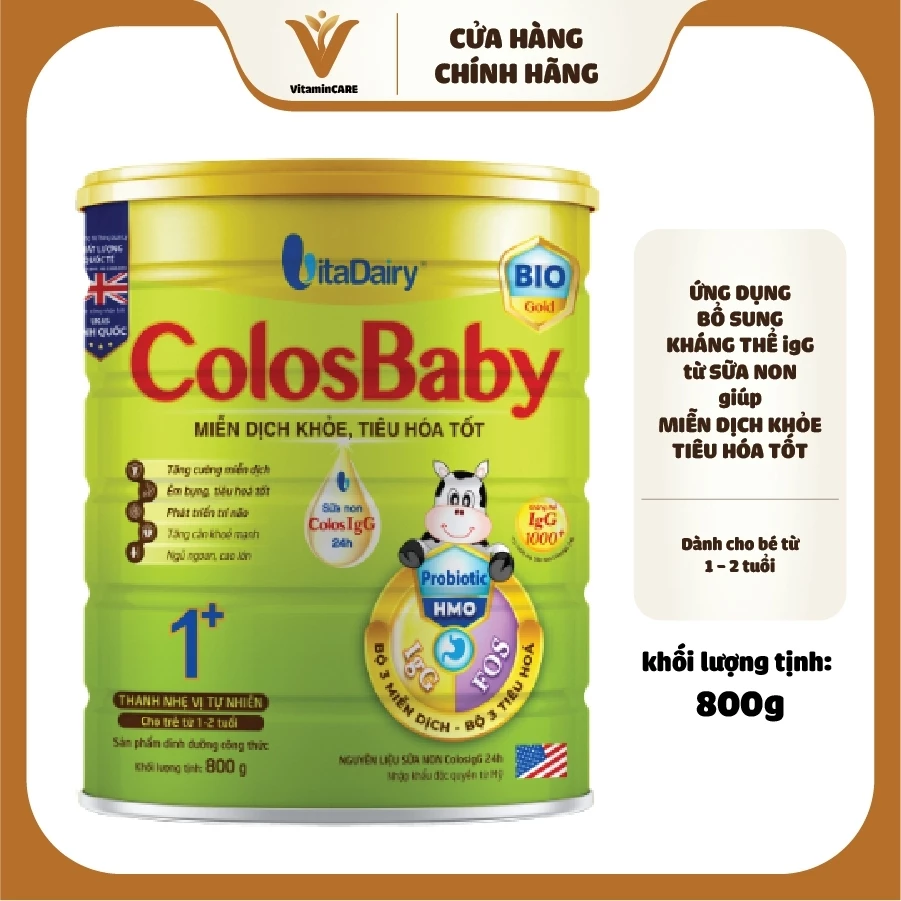 Sữa non COLOSBABY BIO GOLD 1+ 800g, sữa bột hỗ trợ tiêu hóa tốt, miễn dịch sức khỏe cho trẻ 1-2 tuổi - vitamincare