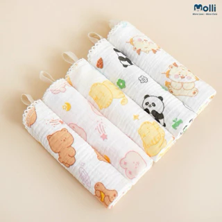 Hộp 5 khăn sữa muslin Molli mềm cao cấp khổ 30x30cm Đậu Xoài shop