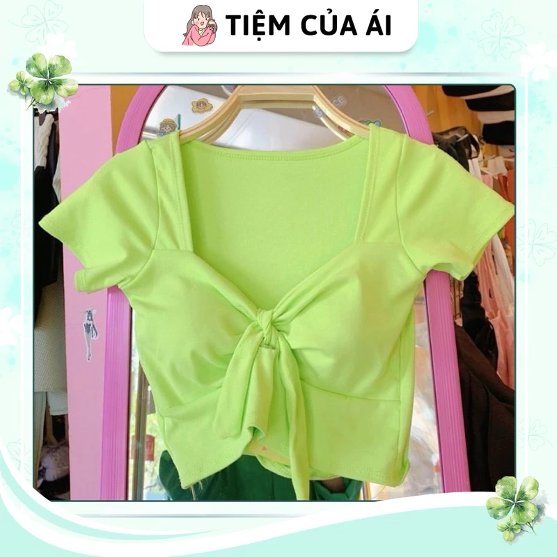 🌱ÁO CROPTOP THẮT NƠ NGỰC TAY NGẮN, CÓ MÚT VẢI BORIP CAO CẤP 🌱