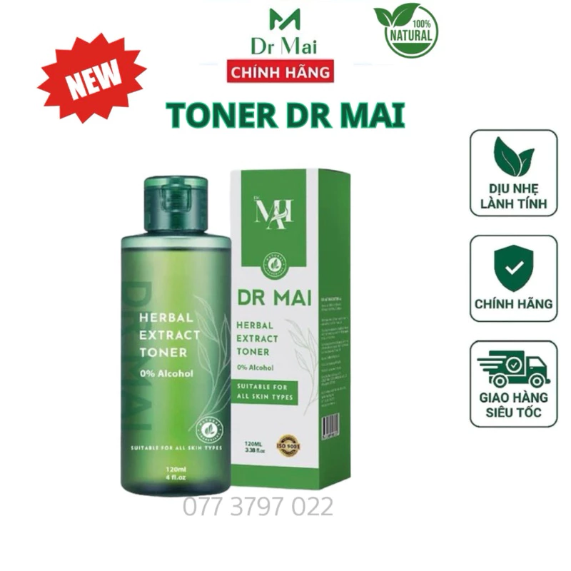 Toner rau Dr Mai 120ml dưỡng ẩm làm dịu da, dành cho da mụn, da nhạy cảm.