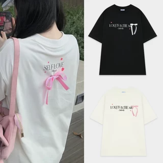 Áo Thun Nam Nữ In Hình NƠ LOVE Tay Lỡ Form Rộng 2 Màu Ulzzang