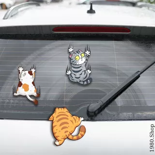 SET 3 Miếng Dán Sticker Mèo Chống Nước Hình Mèo Vui Nhộn - Trang Trí Ô Tô, Xe Máy, Cửa Kính, Bàn Tủ, Tường