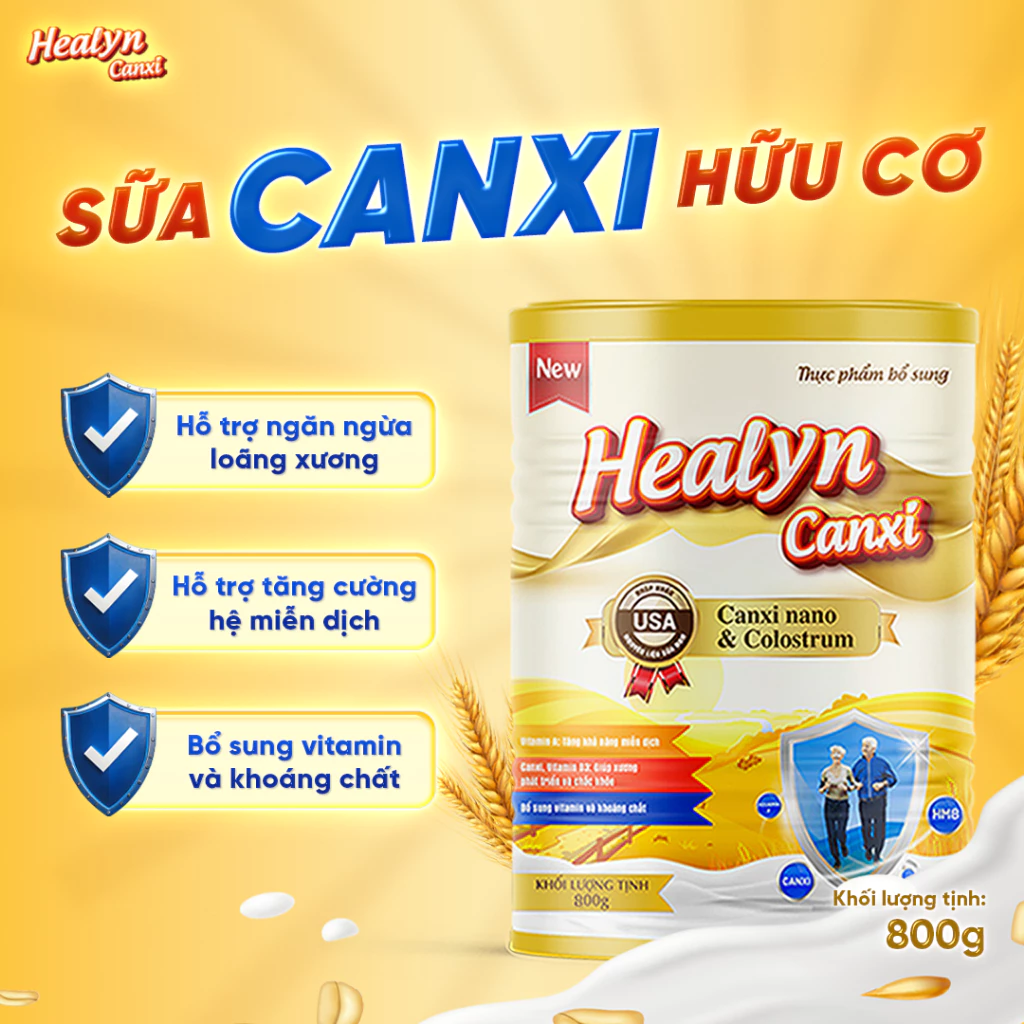 1 Lon Sữa Non Canxi HEALYN CANXI (800G) Công Nghệ Nano Canxi - Bổ Sung Canxi Hữu Cơ, Giảm Nhức Xương Khớp