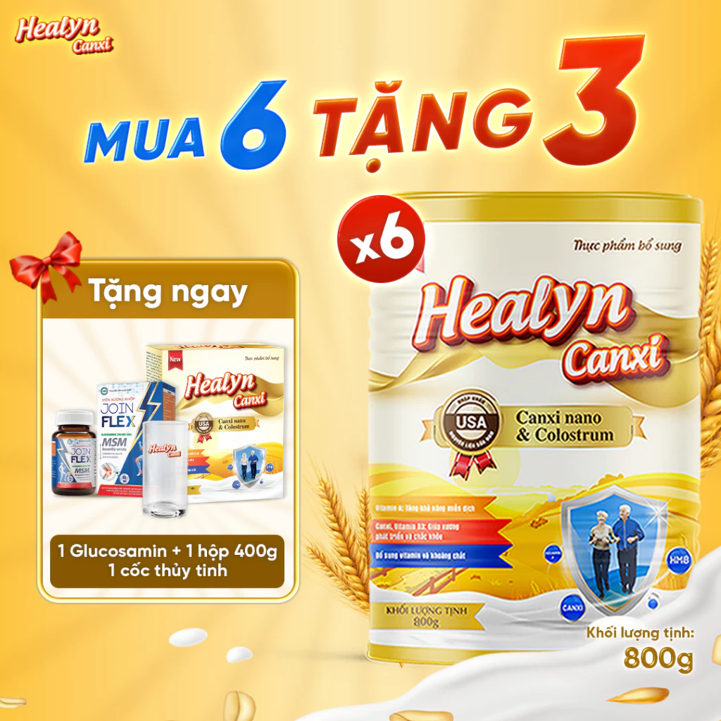 HEALYN CANXI-MUA 6 TẶNG 3 - Sữa Xương Khớp (800g) Bổ Sung Canxi Hữu Cơ, Tăng Khả Năng Hấp Thụ Canxi và Cải Thiện Trí Nhớ