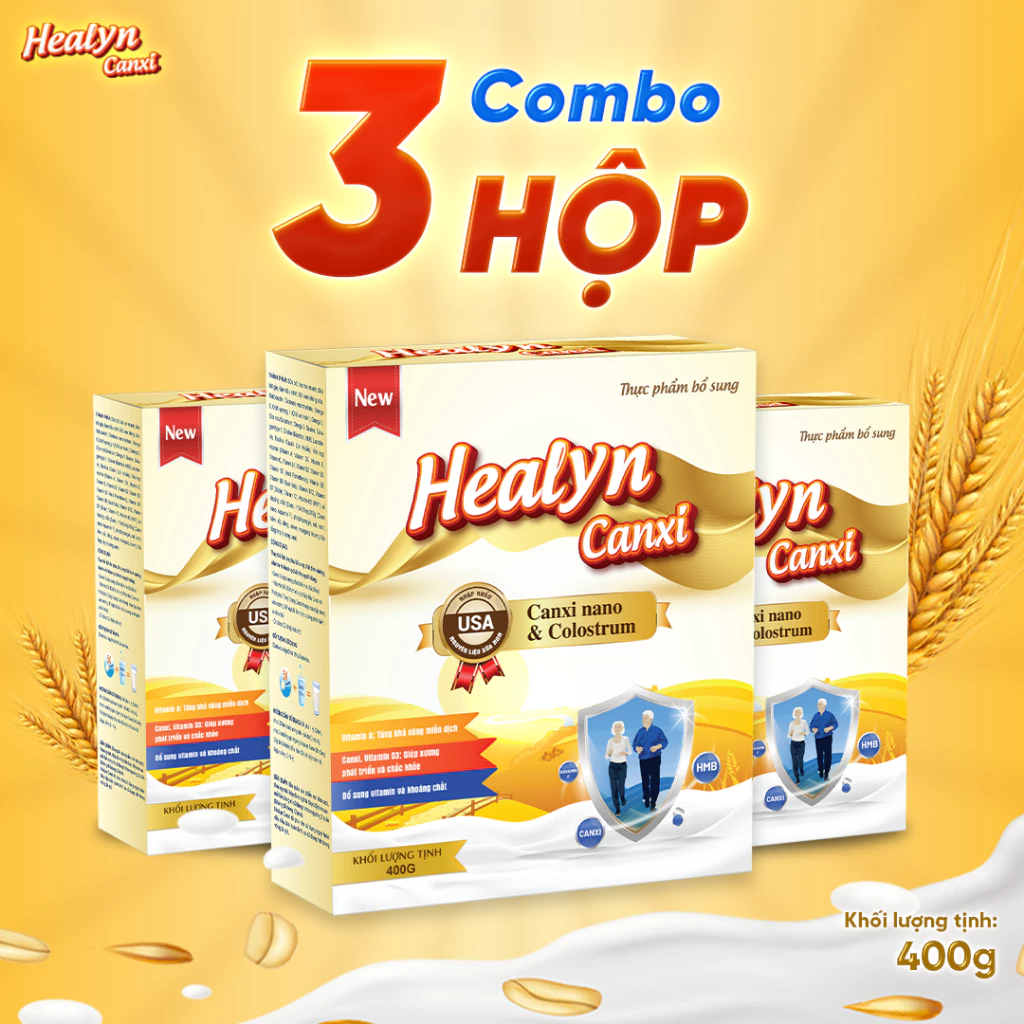 3 Hộp Sữa Canxi Cho Người Già HEALYN CANXI (400G) Công Nghệ Nano Canxi Giúp Bổ Sung Canxi Hữu Cơ - Tốt Cho Xương Khớp