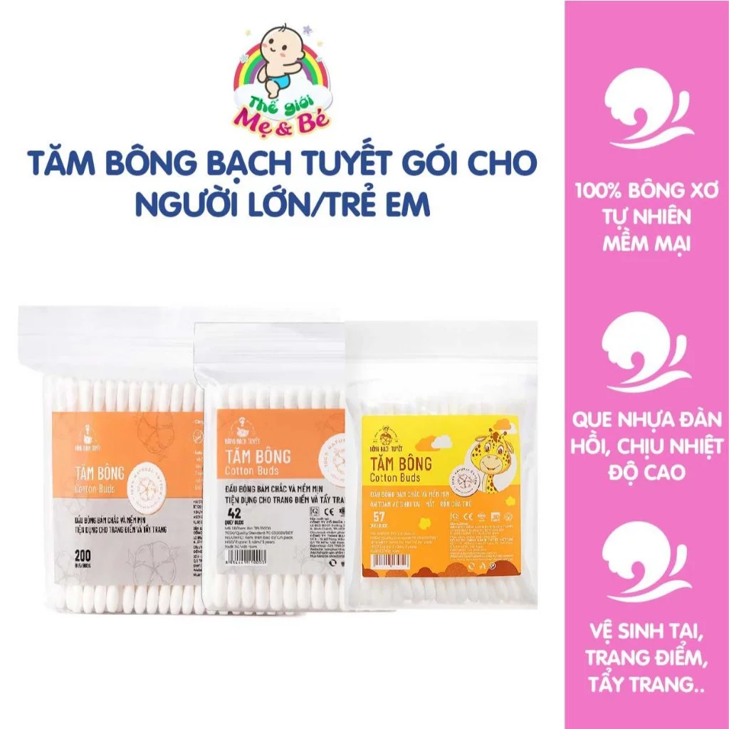 Tăm bông Bạch Tuyết Cotton Buds - Nhiều Loại - bông dành cho người lớn/trẻ em