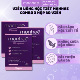 Combo 3 hộp viên nội tiết Manhea Ménopause cân bằng nội tiết, điều hòa kinh nguyệt chống lão hóa 30v