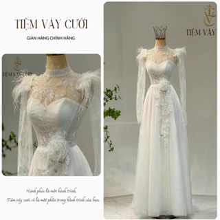 Váy Cưới Đi Bàn Sang Trọng 💎Váy Cưới Thiết Kế💎 Đầm Cưới Tay Dài Ren Thêu Hoa Nổi Bật Vẻ Đẹp Kiêu Sa TVC133