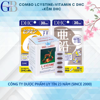 Combo uống Lcystine 60V, Kẽm DHC 30V và VTM C DHC 60V phù hợp cho da mụn bổ sung dưỡng chất cho tóc, da, móng (1 tháng)