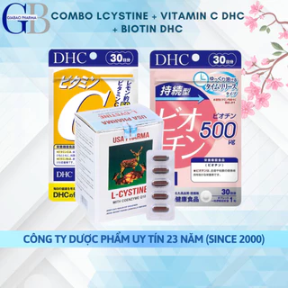 COMBO làm đẹp da, mọc tóc, giảm rụng tóc hiệu quả L cystine 500mg,  Biotin DHC, Vitamin C DHC, liệu trình 1 tháng