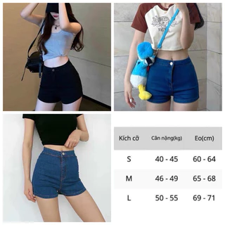 HV - [XẢ KHO]  Quần short jean trơn cạp cao tôn dáng