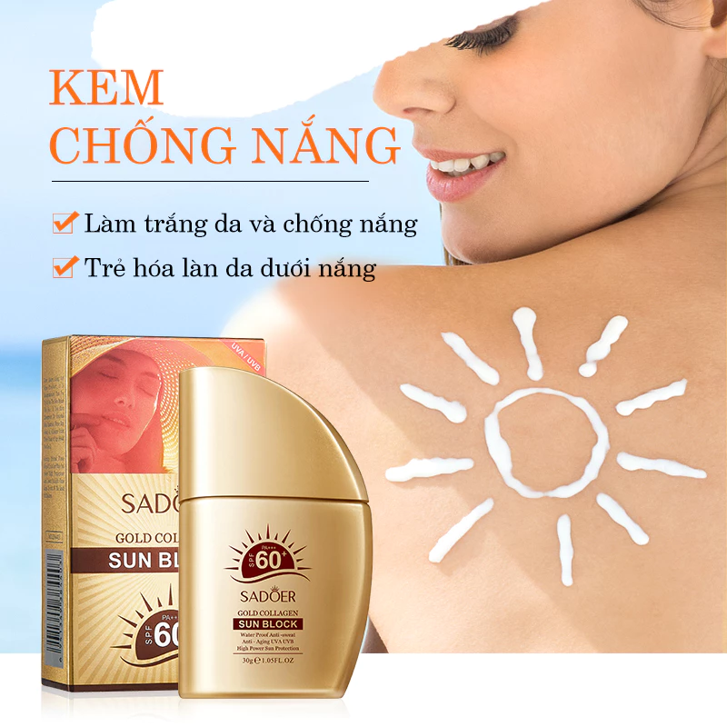 Kem chống nắng hàng ngày chống thấm nước, kiềm dầu, dưỡng trắng da mặt, nâng tone, dạng sữa lâu trôi SPF 60+++ PA++++30g