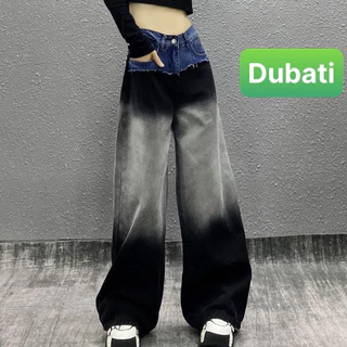 QUẦN JEAN NỮ BAGGY XÁM ĐẬM ỐNG RỘNG PHỐI LƯNG 2 MÀU LƯNG CAO NÂNG MÔNG PHONG CÁCH HOT TREND 2024 - DB 5579- DUBAT