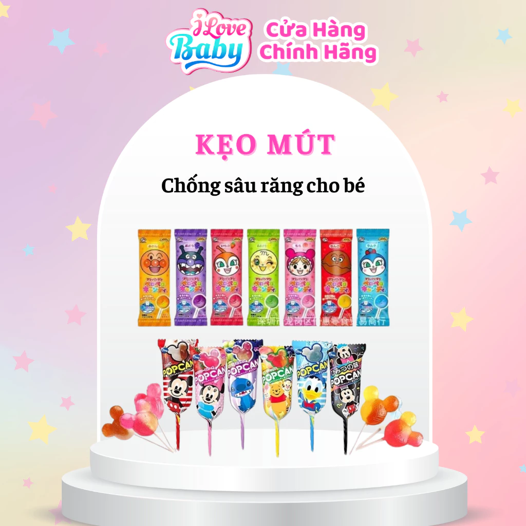 (Date T3/2025) Kẹo Mút Mickey Pop Candy và Anpanman - Chống Sâu Răng Cho Bé