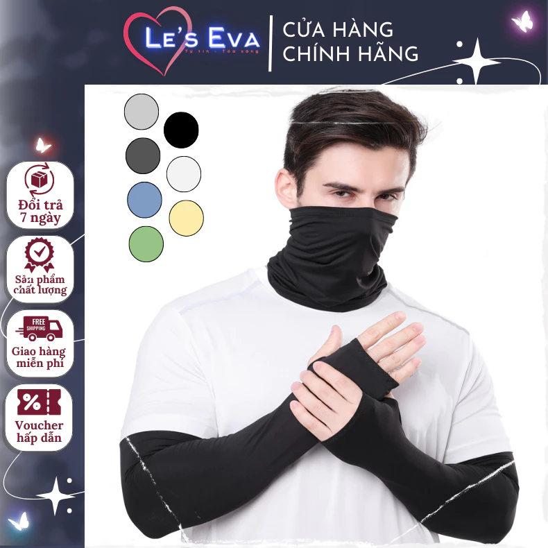 Combo khăn ống đa năng và găng tay xỏ ngón chống nắng cotton lạnh thoáng mát chống tia UV PK29