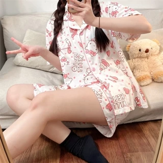 [HÀNG MỚI VỀ] Bộ Ngủ Nữ Tay Cộc, Pijama Mặc Nhà Hello Kitty Hồng Honey Wear Đồ Mặc Nhà Nữ Chất Liệu Cotton P165