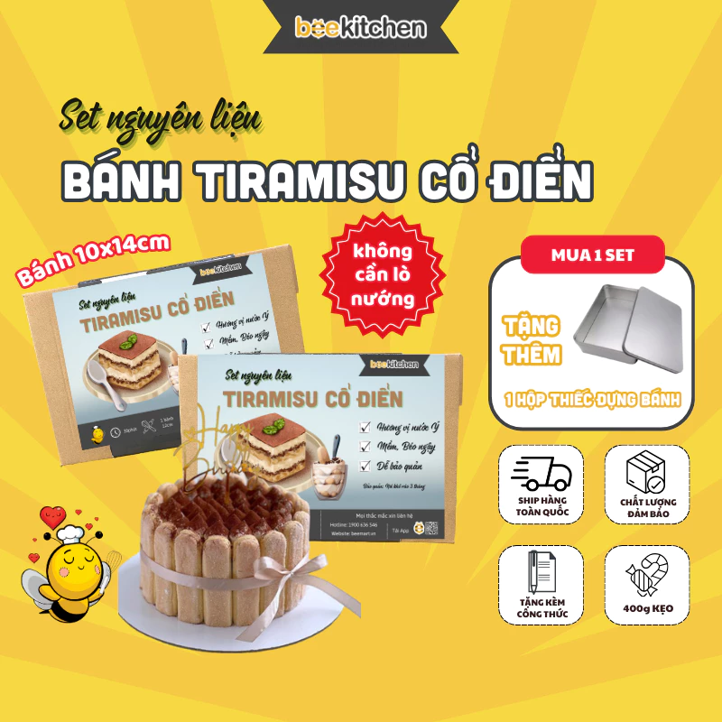 [Giao toàn quốc] Set tự làm Tiramisu cổ điển ngon chuẩn vị - thành phẩm hộp 10x14cm tặng kèm hộp thiếc