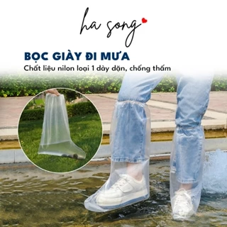 Bọc giày đi mưa cổ cao có thể dùng nhiều lần nhựa loại dày 443 Ha Song