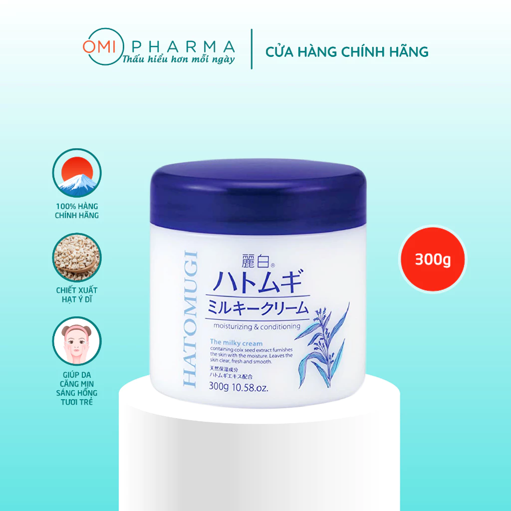 Kem Dưỡng Ẩm Và Làm Sáng Da Reihaku Hatomugi Milky Cream (300g)