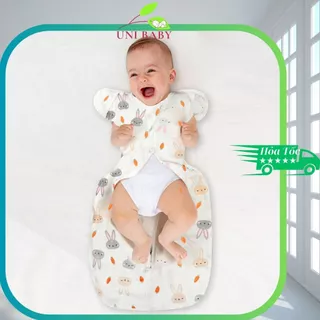 Nhộng chũn cho bé 100% cotton túi ngủ khóa đôi 2 chiều dễ dàng mở ra thay tã bỉm shop Uni Baby