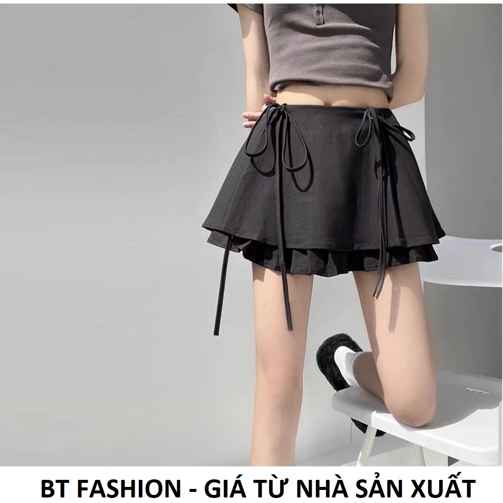 Chân Váy Xếp Ly, Phối Nơ,Có Quần Lót, Dây Kéo Hông- BT Fashion (01)