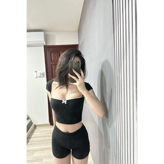 [FREE SHIP ] Áo cổ vuông đính nơ sexy tôn dáng chất tăm Hàn ✨❤️