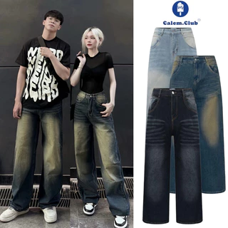 Calem Club - Quần Jeans Grind Wash cạp thấp Ống Rộng tôn dáng form thụng unisex