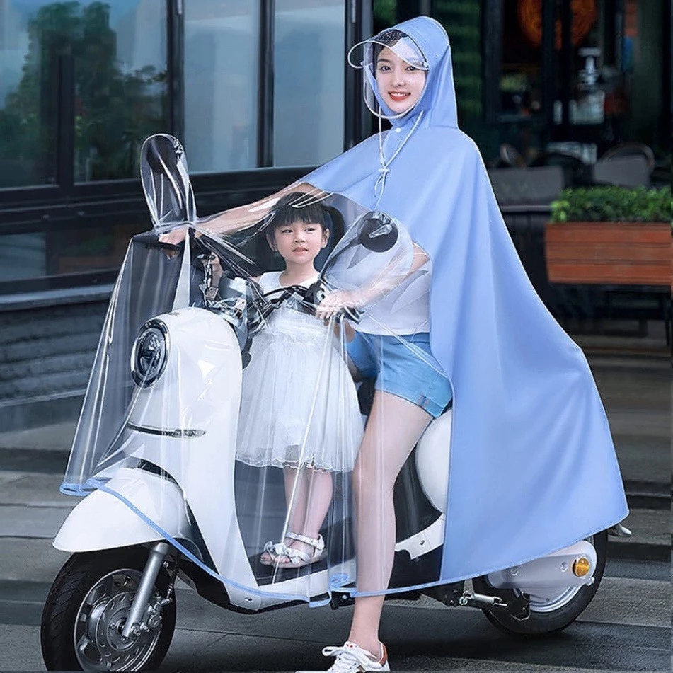 Áo mưa nửa trước trong suốt cho Mẹ và Bé, che phủ toàn thân, kèm kính chắn mưa PHƯƠNG ANH